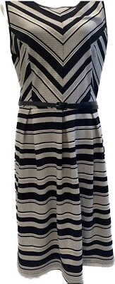 Vintage Y2K Peach Velvet Women's Black / White Striped Belt Dress Size 14 - Image 1 of 4