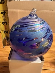 Große 4 " Ornament mundgeblasene Kunst Glas bläulich lila, People’s Pottery Ameri - Bild 1 von 7