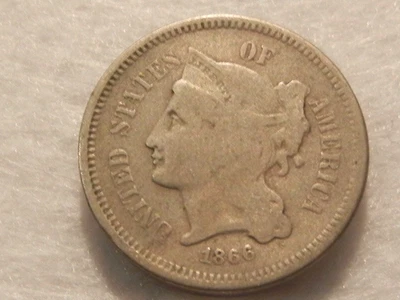 1866 nickel three cent piece coin - Image 1 of 2