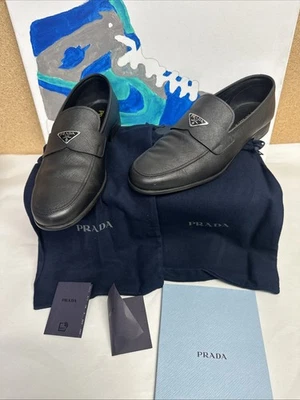 PRADA Men's Saffiano Leather Logo Loafer Shoes 2DB180 Black Size 12 UK-13 US - Image 1 of 4
