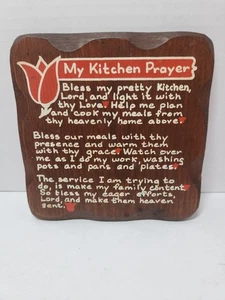 My Kitchen Prayer Quadrato Legno Cottagecore Fiori Cucina Famiglia anni 50 Vintage - Foto 1 di 7