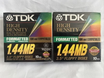 (2) Disquetes TDK 3,5 pulgadas 1,44 MB IBM formateados de alta densidad paquete de 10 nuevos sellados Foto 1 de 4