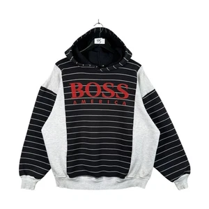 Vintage Boss America Striped Hoodie Black Mens XL - Picture 1 of 6