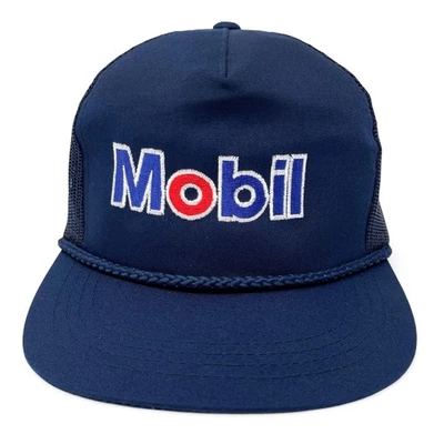 Vintage Mobil Hat • 90s Gas Station Gasoline • Blue Snapback Trucker Cap - Image 1 of 4