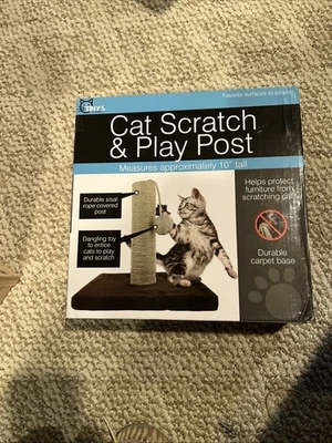 Tiny's 10'' Cat Scratch & Play Post White Carpet Base Brown Toy - Image 1 of 2