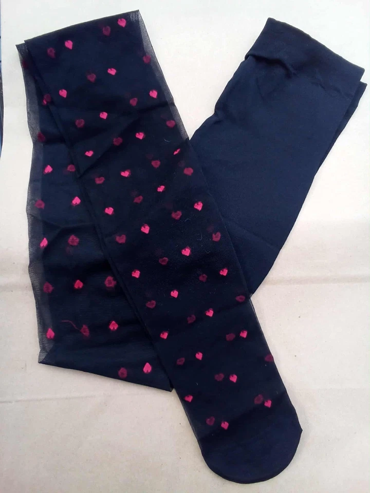 Black Pantyhose with Red Hearts - Image 1 of 1