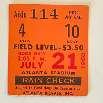 Willie Stargell HR #129 Braves vs Pirates Ticket 7/21/1968, Hank Aaron 1-4 RPI - Image 1 of 4