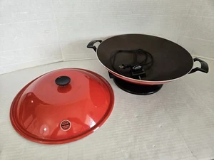 Meyer Circulon 14" Vintage Red Enamelware Wok & Lid FREE SHIPPING - Picture 1 of 10