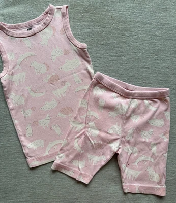 Tea Collection Sleeveless Cotton Pajamas SIZE 6 Summer PJs Pink animals - Image 1 of 2