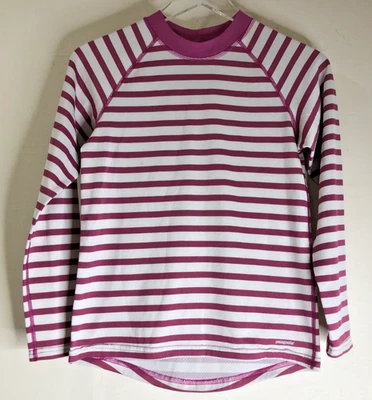 Patagonia Kid's Grey Black Long Sleeve Crew Neck Striped T-Shirt Size Medium - Image 1 of 4