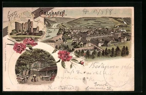 Lithographie Carlshafen, Gasthaus Juliushöhe, Kruckenburg, Totalansicht 1898 - Picture 1 of 2