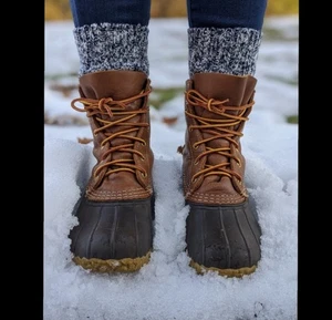 Stivali LL Bean Duck in pelle marrone scuro stringati da donna taglia 10 stivali da pioggia classici - Foto 1 di 7