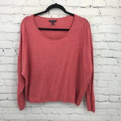 Blusa básica informal manga larga lino rosa extra grande Eileen Fisher Top para mujer Foto 1 de 4