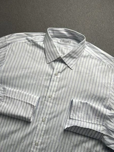 Charvet Dress Shirt Men's White Blue Striped French Cuff Long Sleeve Button Up - Afbeelding 1 van 14