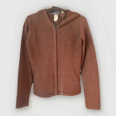 Suéter Patagonia Mujer Marrón Con Capucha 100% Lana Merino Cremallera Completa Chaqueta Tejida S Foto 1 de 4