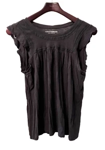 LUCKY BRAND BLACK 100% COTTON EMBROIDERED SLEEVELESS TEE TOP WOMEN'S SIZE LARGE - Picture 1 of 3