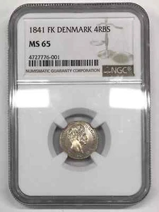 1841 FK DENMARK Silver 4 RIGSBANKSKILLING NGC MS-65 KM#721.1 - Christian VIII - Picture 1 of 5