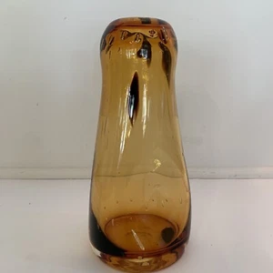 VTG MCM MURANO STYLE AMBER ART GLASS VASE HEAVY 9 IN.  ABSTRACT HAND-BLOWN - Picture 1 of 9