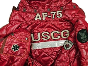 HOT Men's AVIREX USCG RESCUE QUILTED HOOD PATCHED POMEGRANATE Jacket 4L (Fit 3L) - Picture 1 of 19