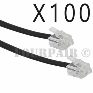 100 Pack Lot - 7ft Telephone Line Cord Cable 6P6C RJ12 RJ11 DSL Fax Phone Black - Picture 1 of 2