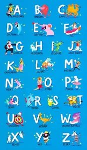 ABC Alphabete Tier Tafel Baumwolle Stoff - Bild 1 von 1