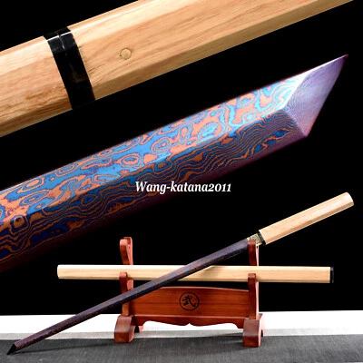Espada Ninjato Recta Japonesa Damasco Acero Plegado Palo de Rosa SHIRASAYA Foto 1 de 4