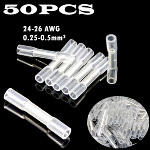 50PCS White Solder Heat Shrink Wire Connectors Butt Splice Terminals Waterproof - Picture 1 of 4