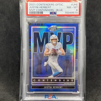 JUSTIN HERBERT 2021 Contenders Optic -# 01/99 MVP Blue  NM-MT PSA 8 - Image 1 of 2