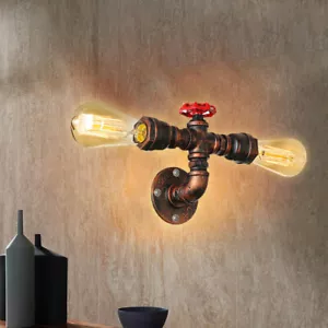 2 Lights Linear Steampunk Wall Light Symmetry Piping Wall Lamp for Hallway Porch - Picture 1 of 8