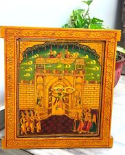 Antique Wooden Window Golden Painted Lord Krishna Jharokha Wall Hanging Frame