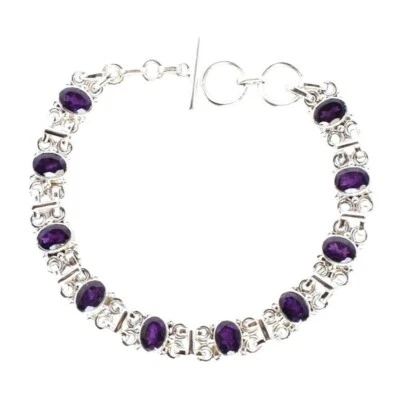 Pulsera de piedras preciosas de amatista natural de plata esterlina maciza regalo para mujer Foto 1 de 3