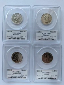 2002-2003 P & D Illinois, 2 Missouri, Mississippi PCGS MS66 State Quarters Lot o - Picture 1 of 10