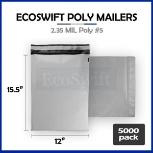 5000 12 x 15.5 EcoSwift White Poly Mailer Shipping Envelope Sealing Bags 2.35MIL - Picture 1 of 4