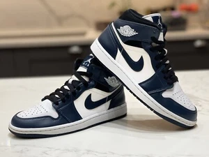 Air Jordan 1 Mid Armory Navy/White-Black Size Uk 6 Eur 40 Trainers 554724-411 - Picture 1 of 15
