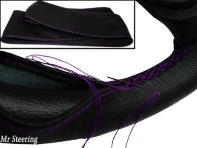 Para Vauxhall Vectra C 02-08 Funda De Volante De Cuero Negro Con Costura Púrpura - Imagen 1 de 3
