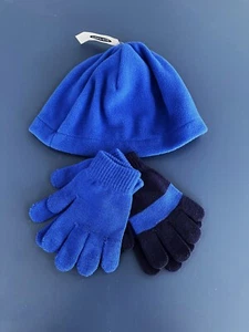 NEW Kids' Size L/XL OLD NAVY 2 Pair Knit Gloves Fleece Hat Set Bright Blue - Picture 1 of 1