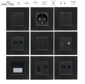 LUXUS-TIME Wandschalter Lichtschalter Dimmer Steckdosen USB HDMI LAN SAT Schwarz - Bild 1 von 53