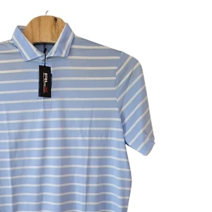 RLX Ralph Lauren Golf Polo Shirt Mens XL Striped Light Blue Performance - Picture 1 of 8