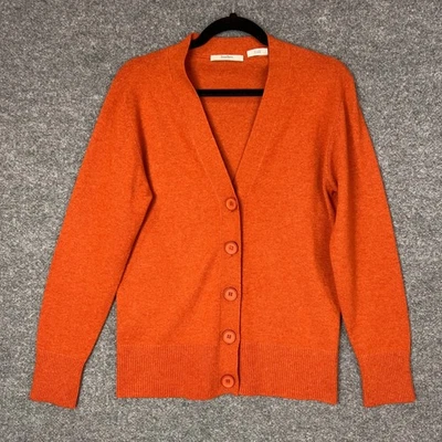 Cárdigan Suéter Neiman Marcus Naranja 100% Cachemira Cuello en V Botón Frontal Mujer M Foto 1 de 4