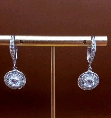  ESPO 925 sterling Silver Cubic Zirconias Dangle Drop Leverback - image 1 of 4