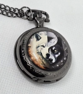 Reloj Bolsillo Unisex Pequeño Tamaño Lobo Collar Negro Colgante Cadena Cuarzo Gótico - Imagen 1 de 6