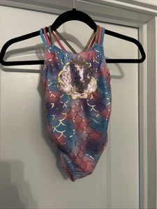 Girls Betsy Johnson Mermaid Shell Sequin Gold Swimsuit Size 6 - Picture 1 of 5