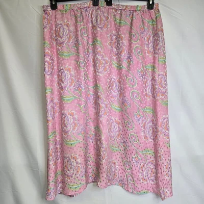 Falda Floral Vintage Bob Mackie Usable Arte Seda, Rosa, Para Mujer Talla 3X Foto 1 de 4