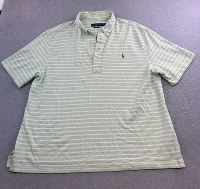 Ralph Lauren Polo Shirt Mens 2XB Green White Stripe Short Sleeve Knit Oxford - Image 1 of 4