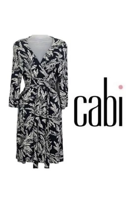 CAbi Women's Navy/Ivory Fern True-Wrap Stretch Knit Jersey Dress, Sz S - Image 1 of 4