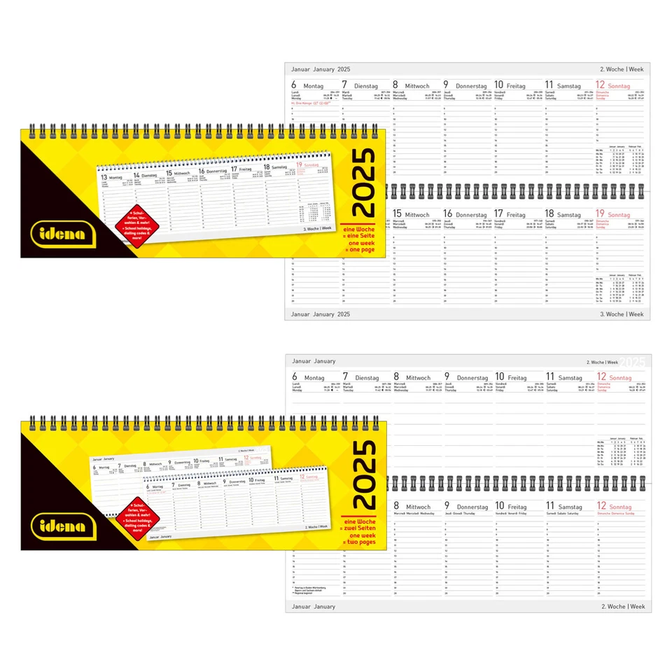 IDENA Iden Schreibtischkalender 2025 Spiralkalender Querkalender Terminkalender