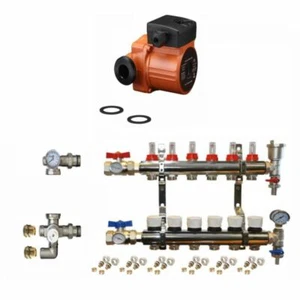 8 ZONE MANIFOLD FOR UFH CIRCULATING PUMP 25-60/130 BLENDING VALVE MIXING SET - Picture 1 of 14