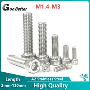 A2 Acero Inoxidable M1.4 M1.6 M2 M2.5 M3 Allen Pernos Tapa Tornillos Cabeza Hexagonal DIN 912 - Imagen 1 de 10