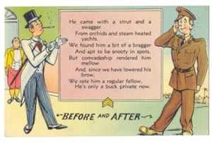 WWII Military Comic - RICH MAN Becomes Army BUCK PRIVATE 1942 Walt Munson LINEN  - Picture 1 of 2