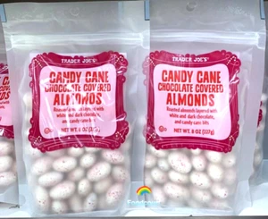 2 Packs Trader Joe's Candy Cane Chocolate Covered Almonds 8 oz Each = 16 oz - Picture 1 of 3